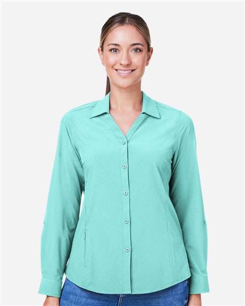 Core 365 CE510LW Women's Ultra UVP Marina Shirt - Sea Glass - model front