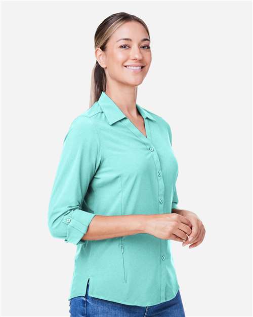 Core 365 CE510LW Women's Ultra UVP Marina Shirt - Sea Glass - model side