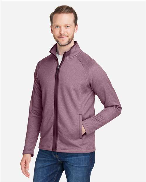 Core 365 CE72 Men's Venture Heathered Stripe Full-Zip Jacket - Burgundy/ White - model side