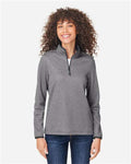 Core 365 CE73W Women's Venture Heathered Stripe Quarter-Zip Pullover - Black/ White - model front