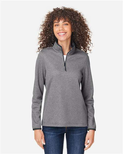Core 365 CE73W Women's Venture Heathered Stripe Quarter-Zip Pullover - Black/ White - model front