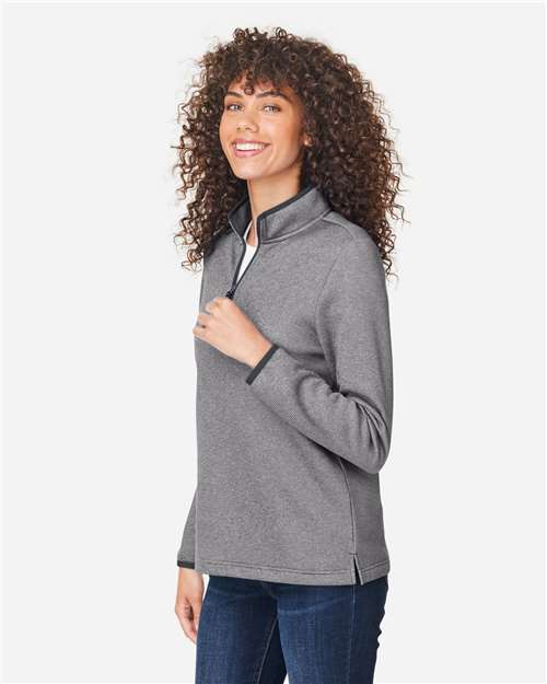 Core 365 CE73W Women's Venture Heathered Stripe Quarter-Zip Pullover - Black/ White - model side