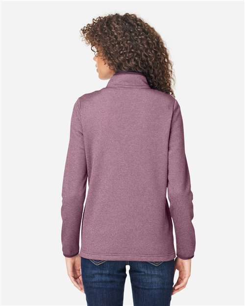 Core 365 CE73W Women's Venture Heathered Stripe Quarter-Zip Pullover - Burgundy/ White - model back