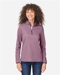Core 365 CE73W Women's Venture Heathered Stripe Quarter-Zip Pullover - Burgundy/ White - model front