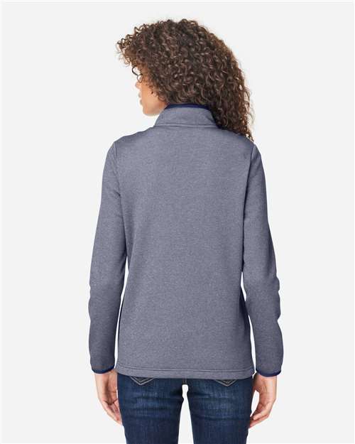 Core 365 CE73W Women's Venture Heathered Stripe Quarter-Zip Pullover - Classic Navy/ White - model back