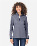 Core 365 CE73W Women's Venture Heathered Stripe Quarter-Zip Pullover - Classic Navy/ White - model front