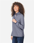 Core 365 CE73W Women's Venture Heathered Stripe Quarter-Zip Pullover - Classic Navy/ White - model side