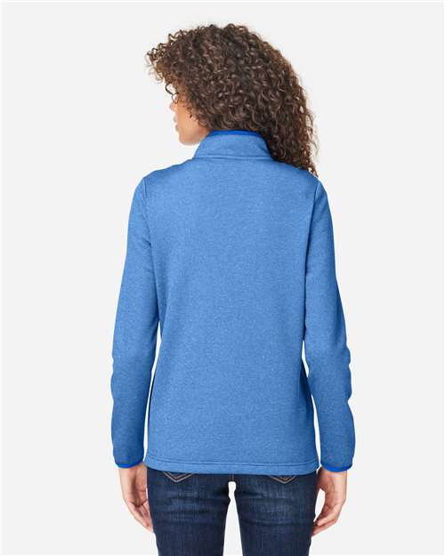 Core 365 CE73W Women's Venture Heathered Stripe Quarter-Zip Pullover - True Royal/ White - model back