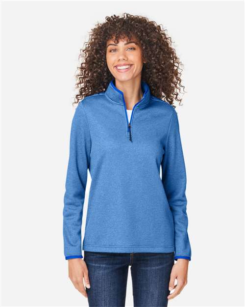Core 365 CE73W Women's Venture Heathered Stripe Quarter-Zip Pullover - True Royal/ White - model front
