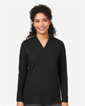 Devon & Jones DP121W Women's Raleigh Shawl Collar Knit Top - Black - model front