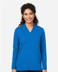 Devon & Jones DP121W Women's Raleigh Shawl Collar Knit Top - French Blue - model front