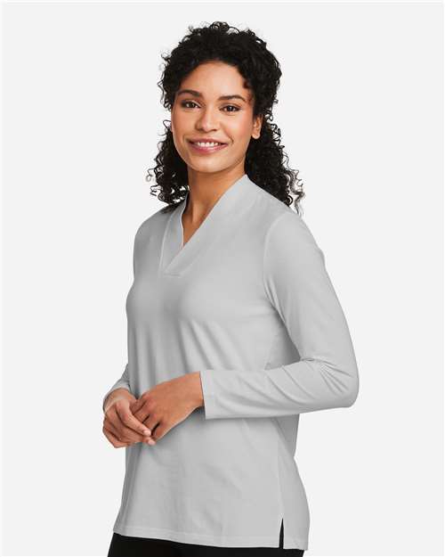 Devon & Jones DP121W Women's Raleigh Shawl Collar Knit Top - Grey - model side