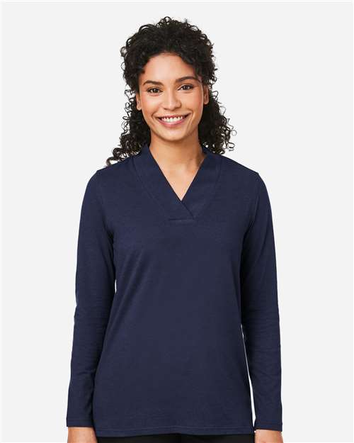 Devon & Jones DP121W Women's Raleigh Shawl Collar Knit Top - Navy - model front