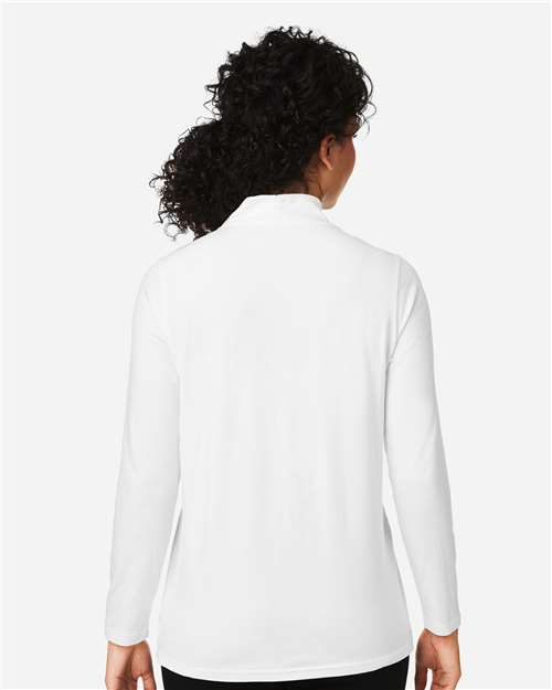 Devon & Jones DP121W Women's Raleigh Shawl Collar Knit Top - White - model back