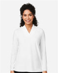 Devon & Jones DP121W Women's Raleigh Shawl Collar Knit Top - White - model front