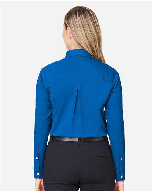 Devon & Jones DG505W Women's CrownLux Performance Spencer Poplin Dress Shirt - French Blue Melange - model back