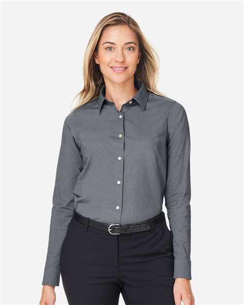 Devon & Jones DG505W Women's CrownLux Performance Spencer Poplin Dress Shirt - Graphite Melange - model front