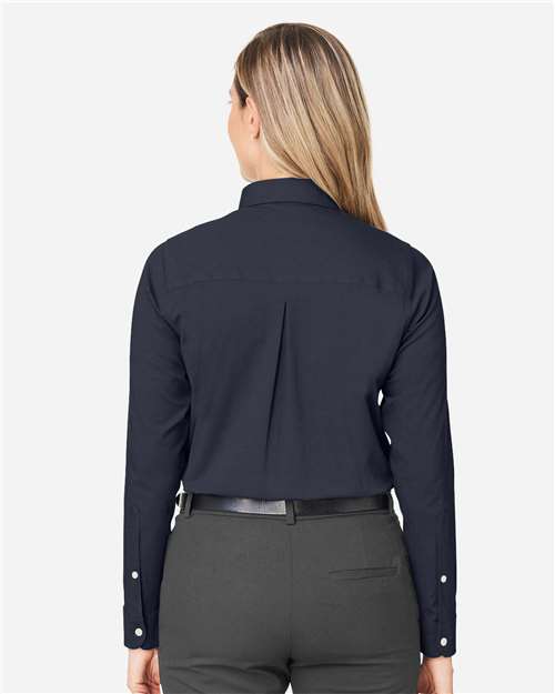 Devon & Jones DG505W Women's CrownLux Performance Spencer Poplin Dress Shirt - Navy Melange - model back