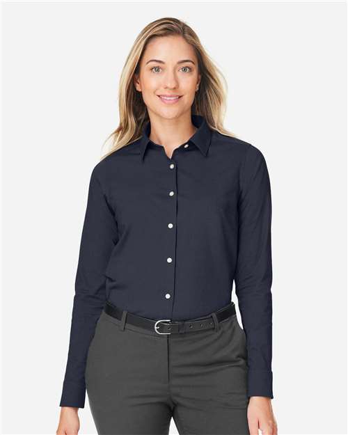 Devon & Jones DG505W Women's CrownLux Performance Spencer Poplin Dress Shirt - Navy Melange - model front