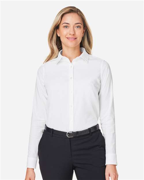 Devon & Jones DG505W Women's CrownLux Performance Spencer Poplin Dress Shirt - White - model front