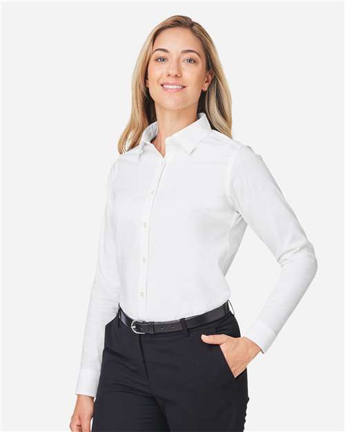 Devon & Jones DG505W Women's CrownLux Performance Spencer Poplin Dress Shirt - White - model side