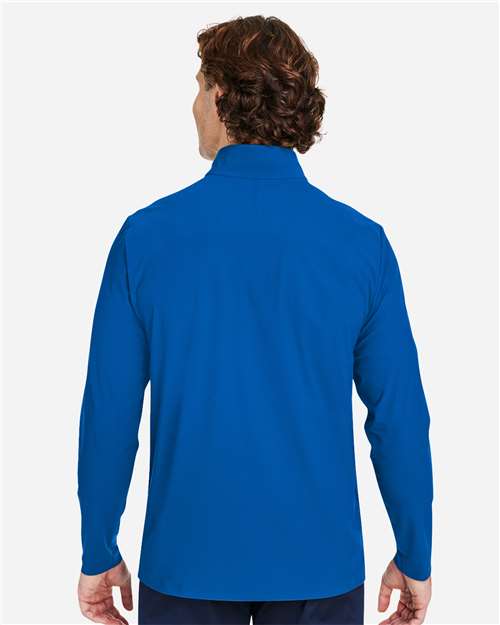 Devon & Jones DG410 Men's CrownLux Performance Windsor Welded Quarter-Zip Pullover - French Blue - model back