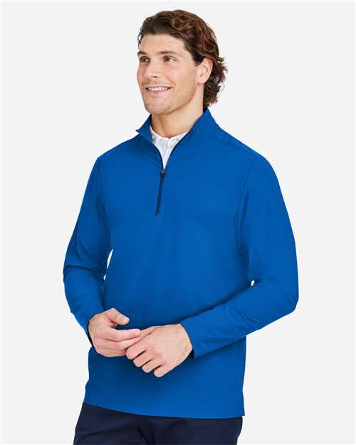 Devon & Jones DG410 Men's CrownLux Performance Windsor Welded Quarter-Zip Pullover - French Blue - model side