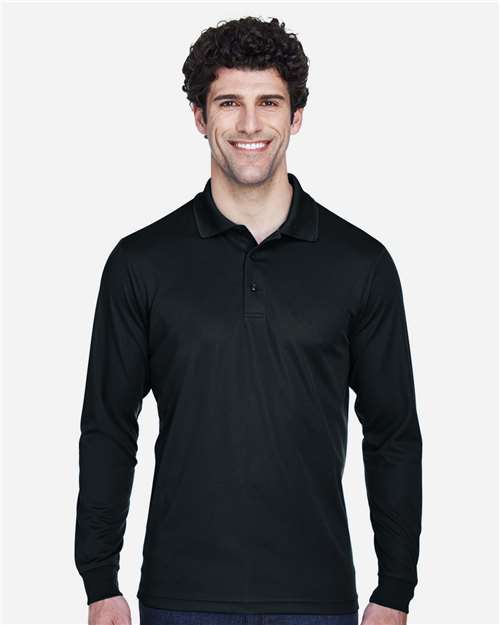 Core 365 88192T Men's Tall Pinnacle Performance Long Sleeve Piqué Polo - Black - model front