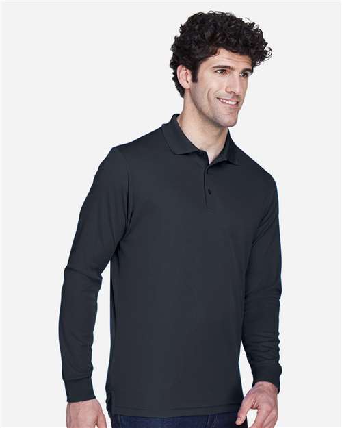Core 365 88192T Men's Tall Pinnacle Performance Long Sleeve Piqué Polo - Carbon - model side