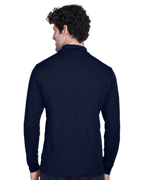 Core 365 88192T Men's Tall Pinnacle Performance Long Sleeve Piqué Polo - Classic Navy - model back