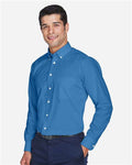 Devon & Jones D630 Men's Crown Collection Oxford Woven Dress Shirt - French Blue - model side