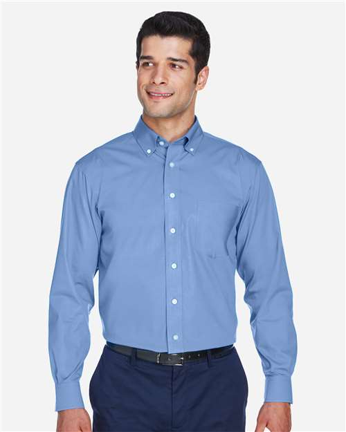 Devon & Jones D630 Men's Crown Collection Oxford Woven Dress Shirt - Light Blue - model front
