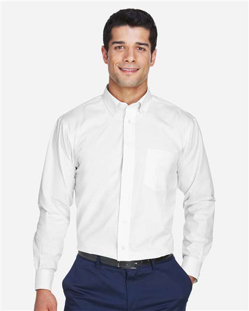 Devon & Jones D630 Men's Crown Collection Oxford Woven Dress Shirt - White - model front