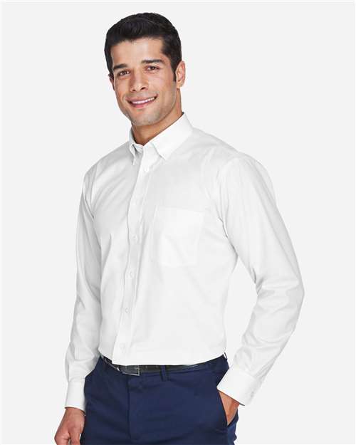 Devon & Jones D630 Men's Crown Collection Oxford Woven Dress Shirt - White - model side