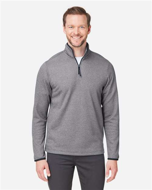Core 365 CE73 Men's Venture Heathered Stripe Quarter-Zip Pullover - Black/ White - model front