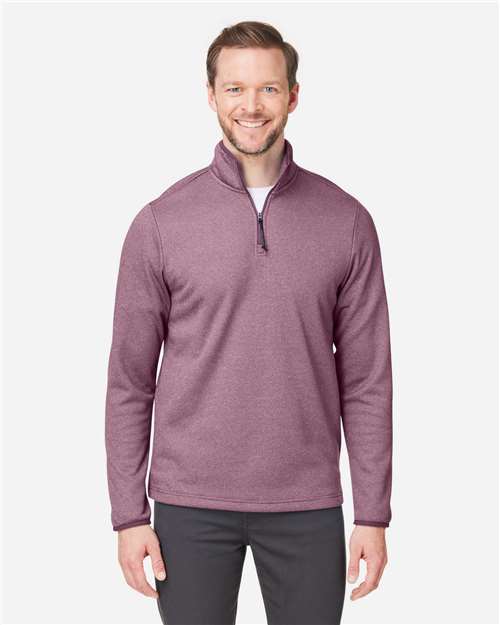 Core 365 CE73 Men's Venture Heathered Stripe Quarter-Zip Pullover - Burgundy/ White - model front