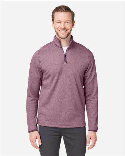 Core 365 CE73 Men's Venture Heathered Stripe Quarter-Zip Pullover - Burgundy/ White - model front