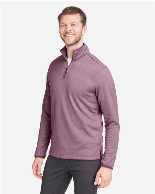 Core 365 CE73 Men's Venture Heathered Stripe Quarter-Zip Pullover - Burgundy/ White - model side