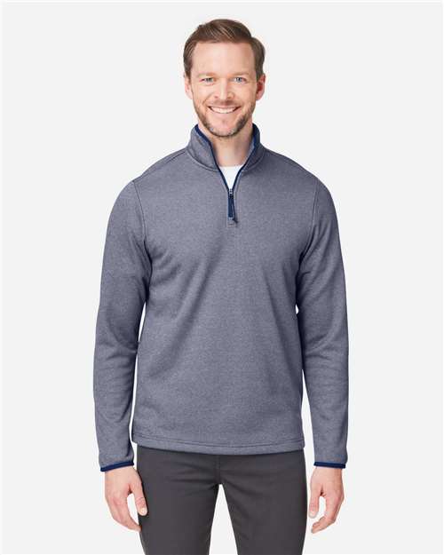 Core 365 CE73 Men's Venture Heathered Stripe Quarter-Zip Pullover - Classic Navy/ White - model front