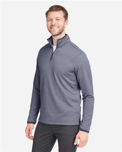 Core 365 CE73 Men's Venture Heathered Stripe Quarter-Zip Pullover - Classic Navy/ White - model side