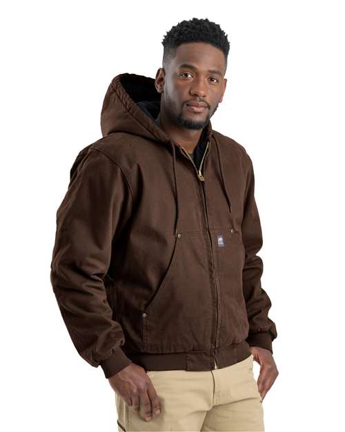 Berne Apparel HJ375 Men's Heartland Washed Cotton Duck Hooded Jacket - Bark - model front