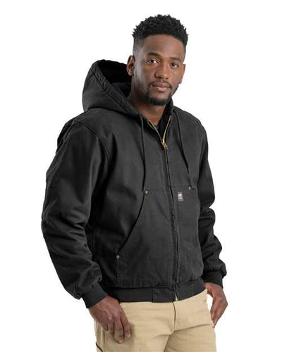 Berne Apparel HJ375 Men's Heartland Washed Cotton Duck Hooded Jacket - Black - model front