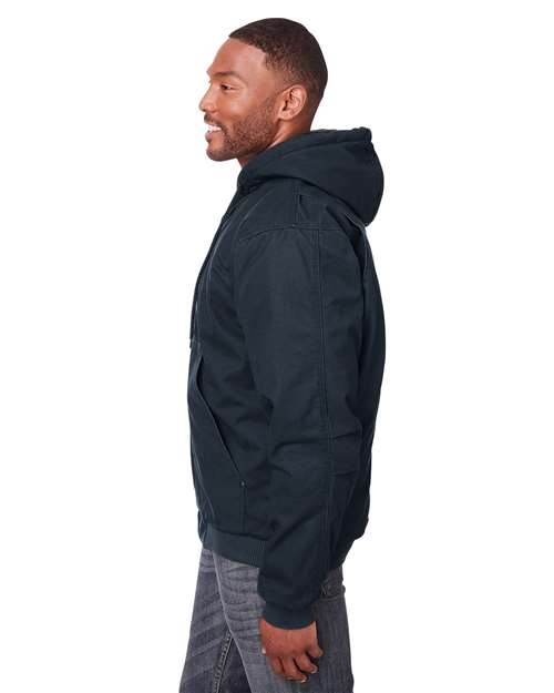 Berne Apparel HJ375 Men's Heartland Washed Cotton Duck Hooded Jacket - Black - model side