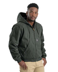 Berne Apparel HJ375 Men's Heartland Washed Cotton Duck Hooded Jacket - Moss - model front