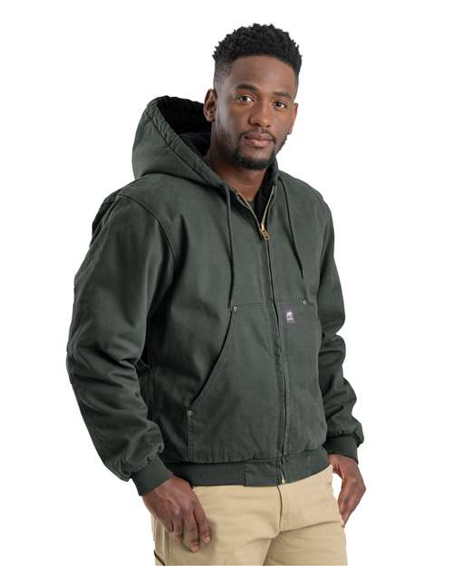 Berne Apparel HJ375 Men's Heartland Washed Cotton Duck Hooded Jacket - Moss - model front