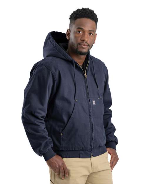 Berne Apparel HJ375 Men's Heartland Washed Cotton Duck Hooded Jacket - Navy - model front