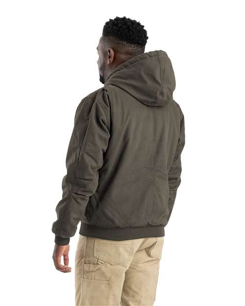 Berne Apparel HJ375 Men's Heartland Washed Cotton Duck Hooded Jacket - Olive Duck - model back