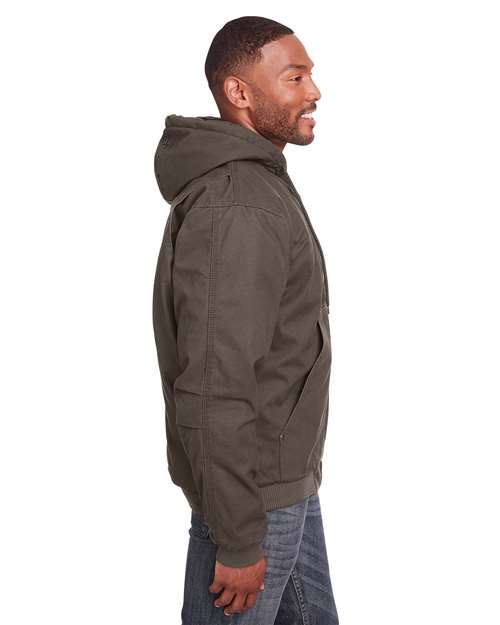Berne Apparel HJ375 Men's Heartland Washed Cotton Duck Hooded Jacket - Olive Duck - model side