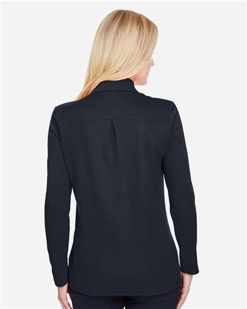 Devon & Jones DG20LW Women's CrownLux Performance Plaited Long Sleeve Polo - Black - model back