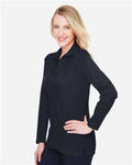 Devon & Jones DG20LW Women's CrownLux Performance Plaited Long Sleeve Polo - Black - model side